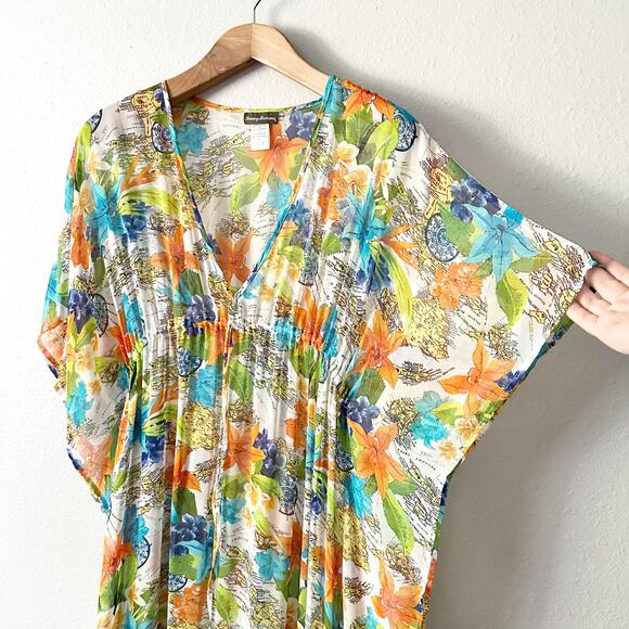 Tommy Bahama World Map Cartography Semi-sheer Kaftan Swim Cover Up Women's Large - Picture 6 of 12